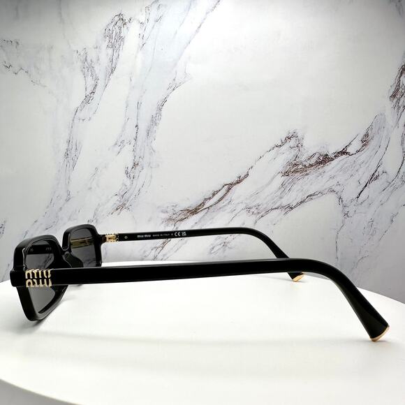 MIU MIU Sunglasses New Black Square Rectangle Acetate Gold Metal Logo Authentic - Picture 4 of 16